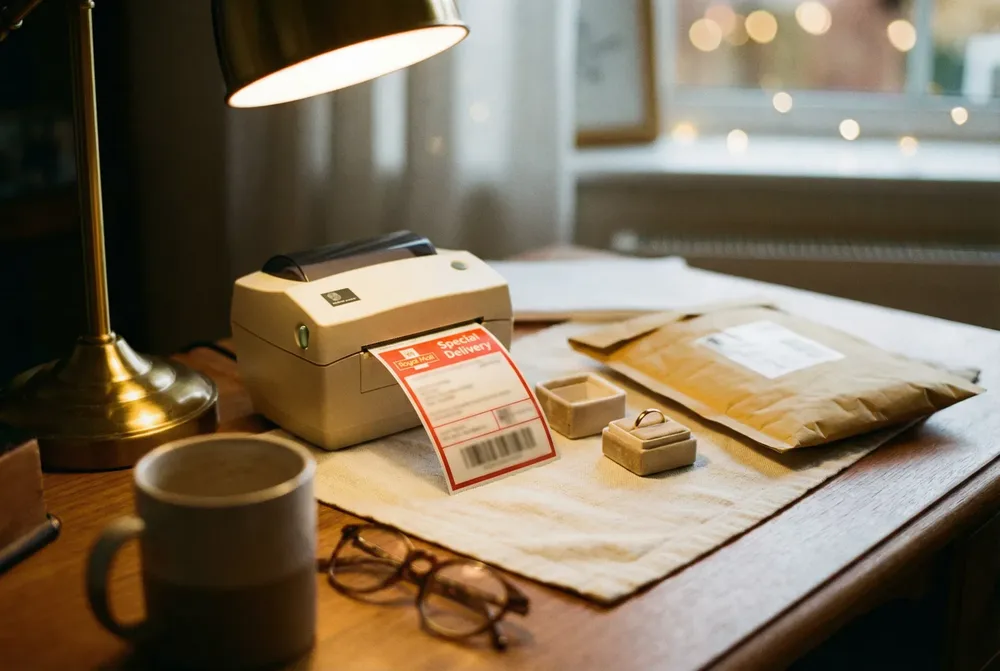 A Royal Mail Special Delivery label being printed for a GoldPaid parcel